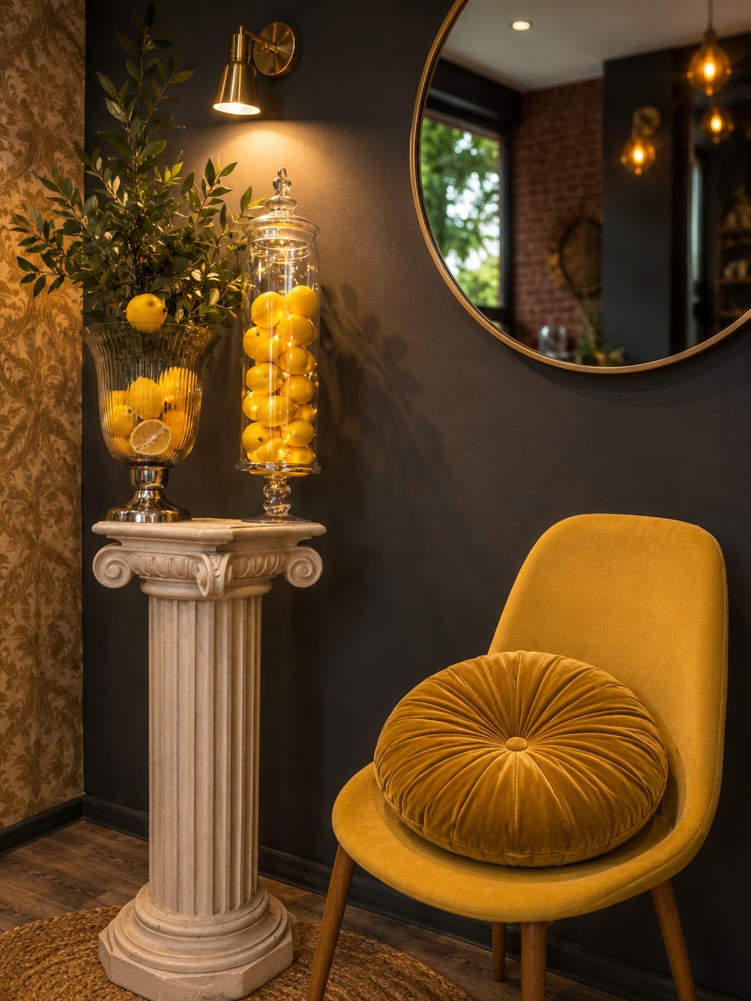 A golden armchair, lemons, and decorative details at The Living Room