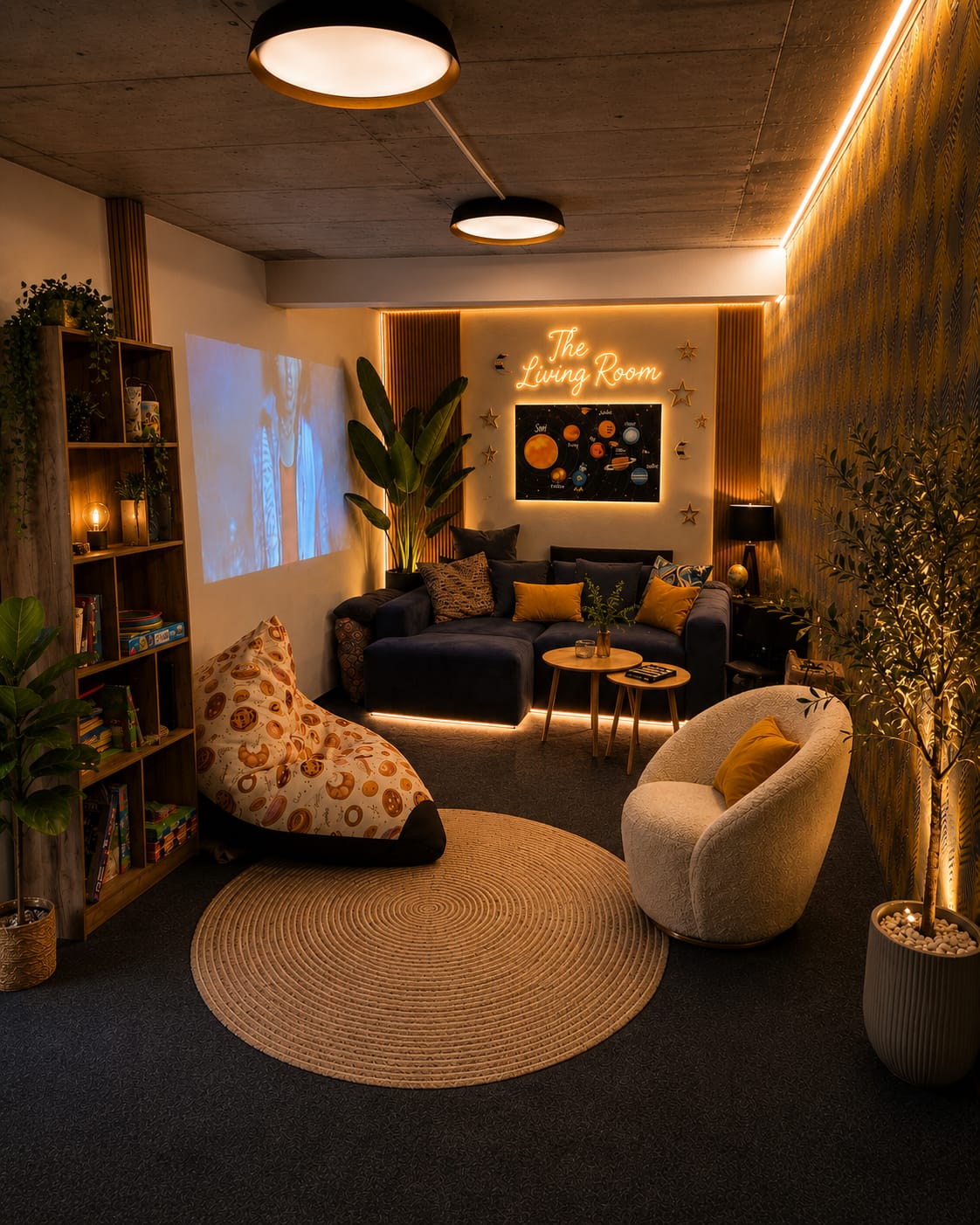 The cosy lounge and cinema corner at The LivingRoom